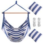 1Pc Hammock Hanging Chair Canvas Porch Patio Swing Seat Portable Camping Rope Seat Wooden Stick Hammock Chair With 2 Pillows 265LBS Load-bearing - Image 8