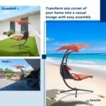 Hanging Chaise Lounger With Removable Canopy, Outdoor Swing Chair With Built-in Pillow, Hanging Curv - Image 8