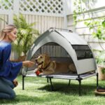 Elevated Dog Bed With Removable Canopy, Portable Outside Raised Pet Cot With Cooling Pad, Storage Bag, 42 X 30 X 37 - Image 2