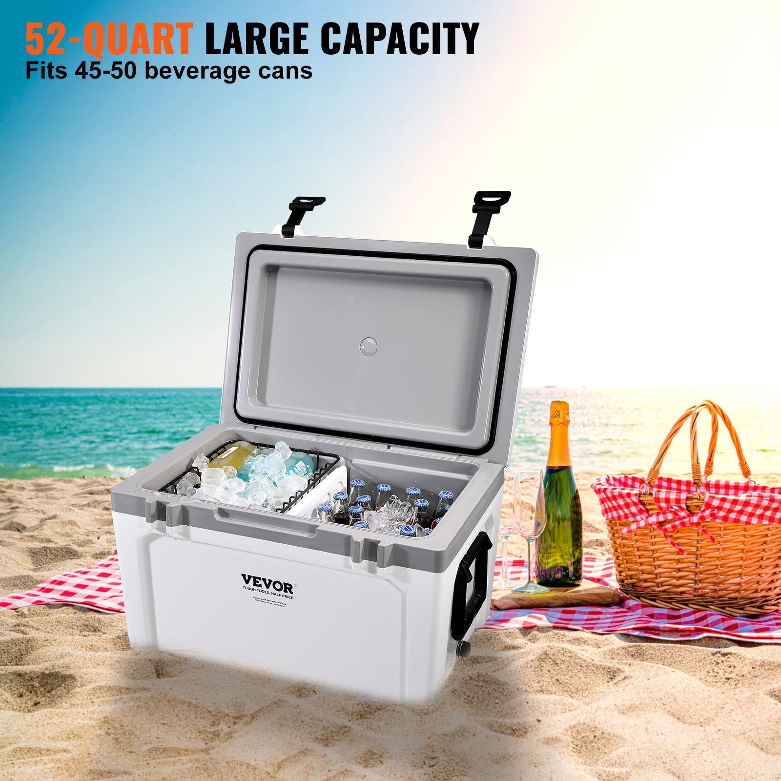892c76c3-5c93-44e3-a9e9-2617540758ba.jpg Insulated Portable Cooler, 52 Qt, Holds 50 Cans, Ice Retention Hard Cooler With Heavy Duty Handle, Ice Chest Lunch Box For Camping, Beach, Picnic, Travel, Outdoor, Keeps Cool For Up To 6 Days - Image 1
