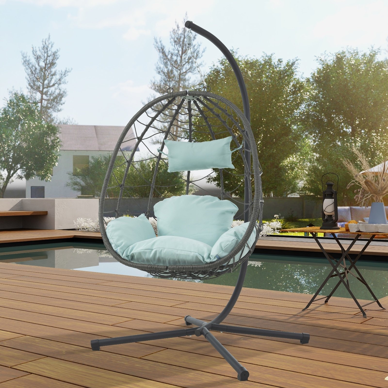 c0edc314-4fd2-428f-913a-869b97ddfc90.jpg Egg Chair With Stand Indoor Outdoor Swing Chair Patio Wicker Hanging Egg Chair Hanging Basket Chair - Image 1