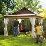 12 X 12 Ft. Canopy Tent With Mesh Netting, Up Tent With Carry Bag For Garden, Patio, Brown