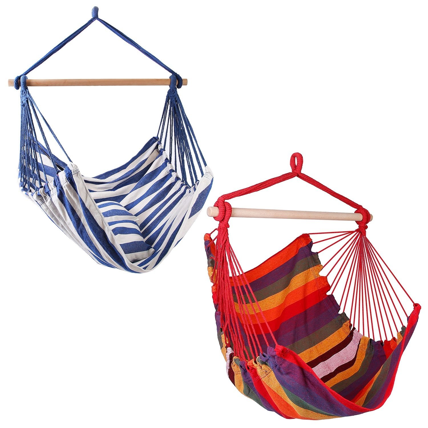 d3374dd9-f34f-4f50-9cc5-c69e8ba98098.jpg 1Pc Hammock Hanging Chair Canvas Porch Patio Swing Seat Portable Camping Rope Seat Wooden Stick Hammock Chair With 2 Pillows 265LBS Load-bearing - Image 1