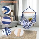 1Pc Hammock Hanging Chair Canvas Porch Patio Swing Seat Portable Camping Rope Seat Wooden Stick Hammock Chair With 2 Pillows 265LBS Load-bearing - Image 5