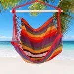 1Pc Hammock Hanging Chair Canvas Porch Patio Swing Seat Portable Camping Rope Seat Wooden Stick Hammock Chair With 2 Pillows 265LBS Load-bearing - Image 2